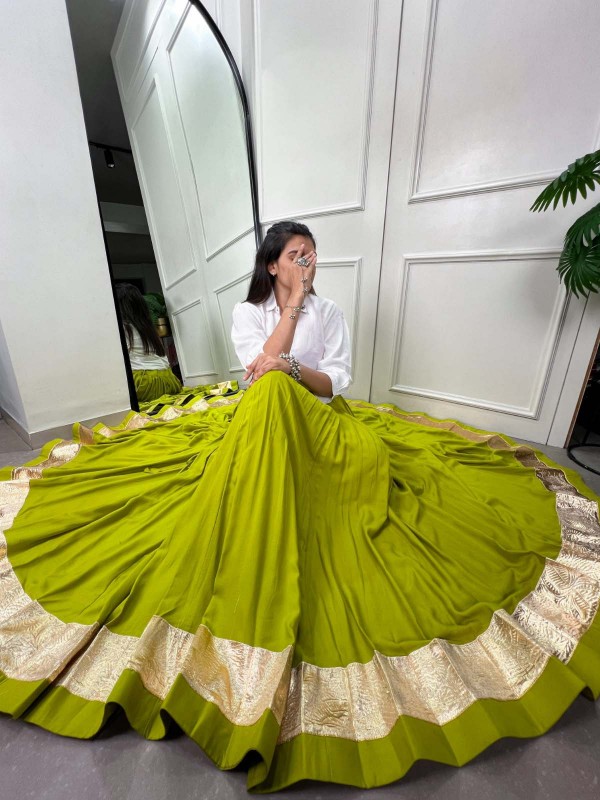 Parrot Green Pure Rayon Lehenga Only